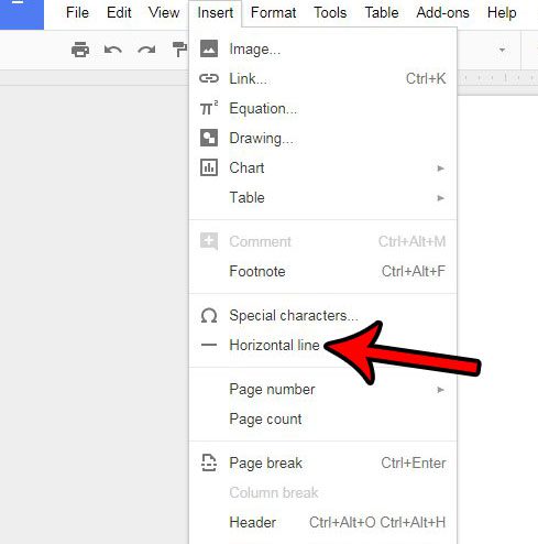 cómo agregar una línea horizontal en documentos de Google
