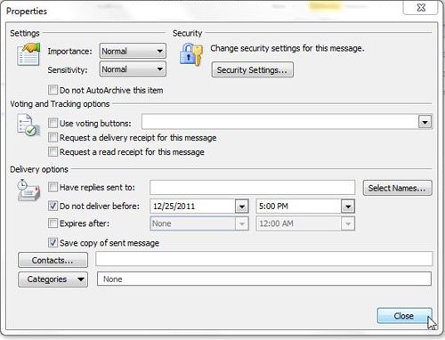Delay the delivery of a message in Outlook 2010