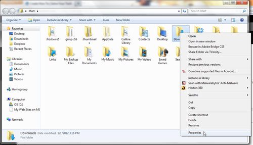 Open the Windows Explorer Properties menu