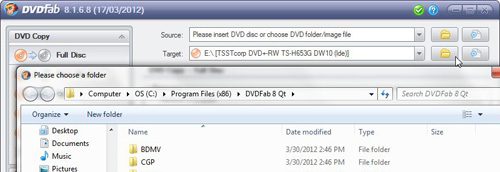 select the DVD backup location