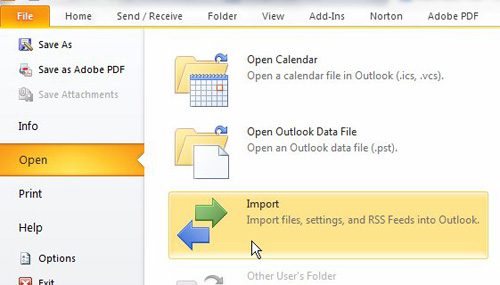 open the import export tool to backup outlook contacts