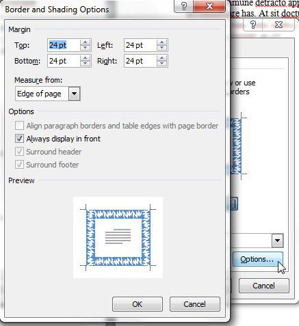 margin options for page borders for word documents
