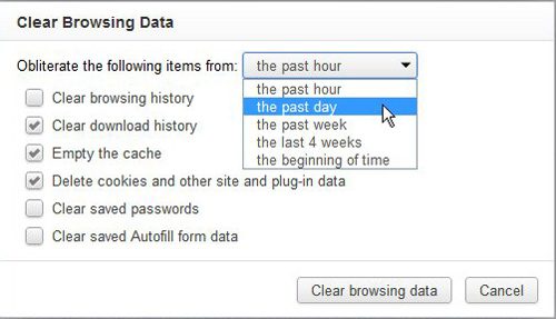 select the chrome history time frame that you want to delete