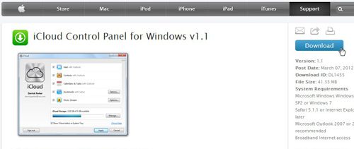 download icloud control panel to configure icloud on a windows pc