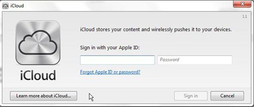 enter your Apple ID to configure iCloud on a Windows PC