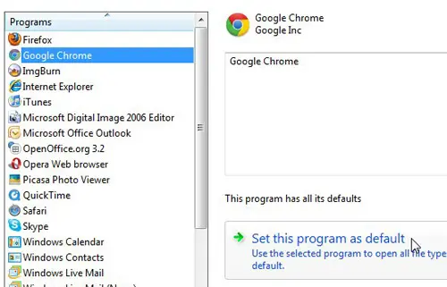 choose your default web browser from the list of programs at the left