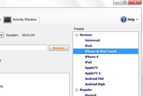 select the preset format that you want the ipod video converter to use