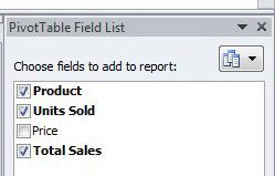select the columns to include in the pivot table