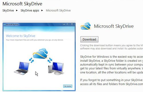 download the skydrive folder in windows 7