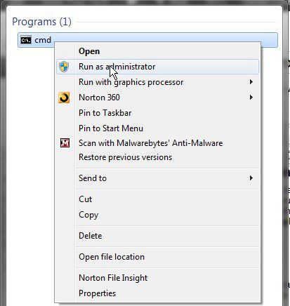 run an elevated command prompt to set windows 7 default zip program
