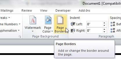 click the page borders button on word's page layout tab