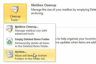 click the archive option under the cleanup tools section