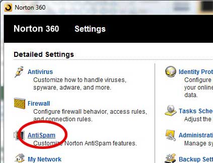 open the anti spam link in norton 360