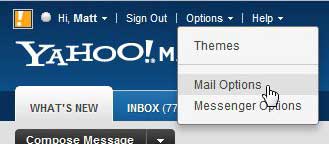 open the mail options menu in yahoo mail