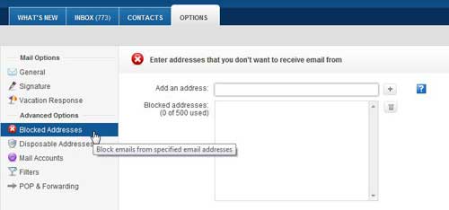 how do you block an address in yahoo mail