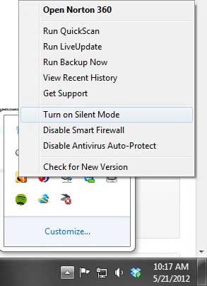 how to turn on silent mode in norton 360