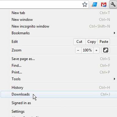 click downloads from the chrome settings menu
