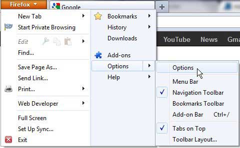 open the options menu in Firefox