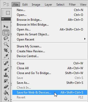 use the save for web and devices command to save as a gif in photoshop cs5