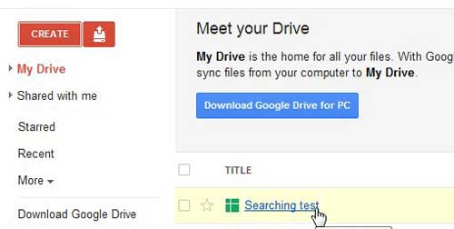 open the google docs spreadsheet that you want to search