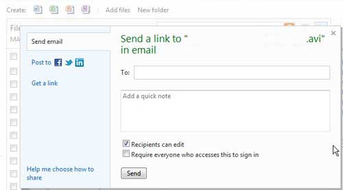 send a link to a file in your SkyDrive account