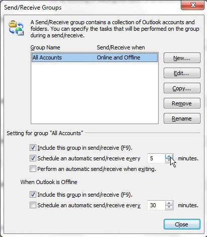 the outlook 2010 send and receive groups menu