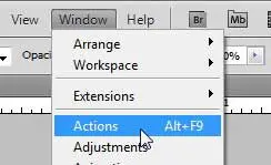 open the actions window in photoshop