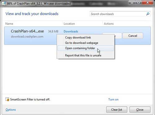 open the download folder from the download window