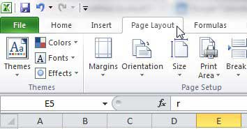 click the page layout tab in excel 2010