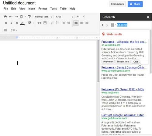 the special google docs research tools