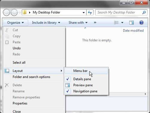 how to show the menu bar in windows 7 explorer