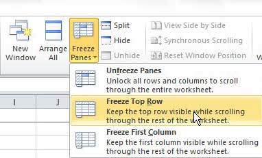 keep top row visible in excel 2010 spreadsheet