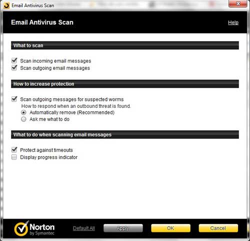 email antivirus scan options menu