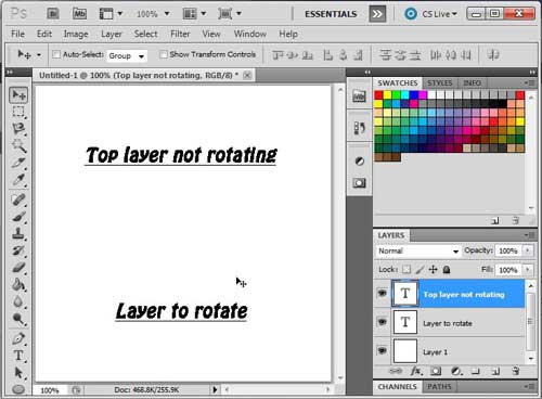 open the image with that layer that you want to rotate in photoshop cs5