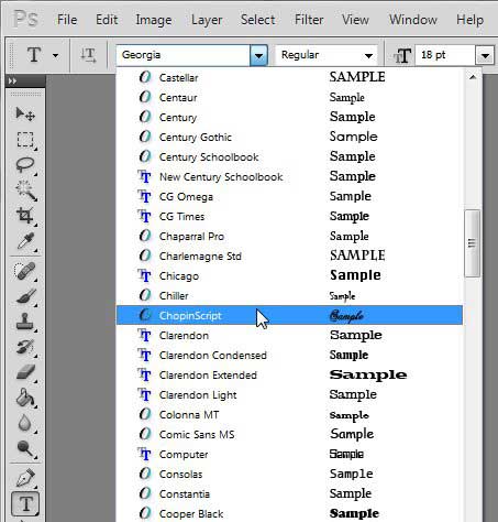 start using the added font in photoshop cs5
