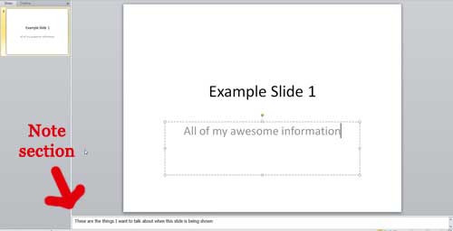 the notes section of powerpoint 2010