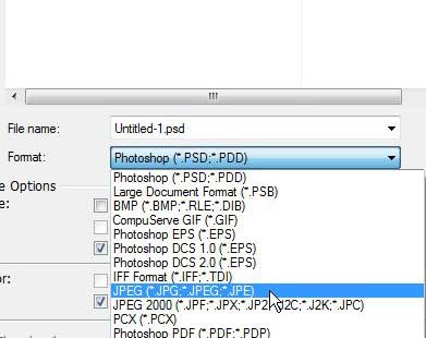 choose the JPEG file format to convert from psd to jpeg