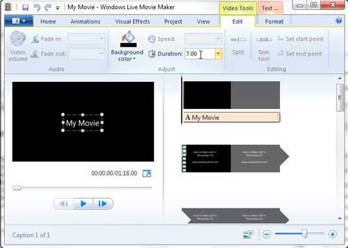 how to shorten title screen duration in windows live movie maker