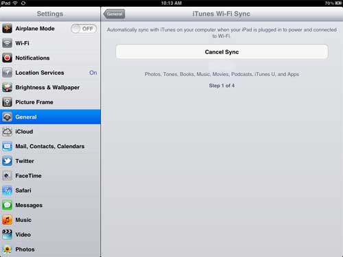 check the status of your ipad wireless sync