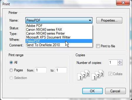 choose primo pdf as your printer