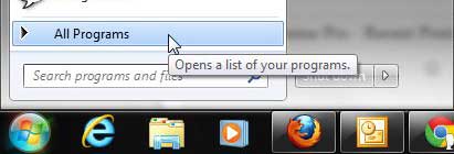 open programs menu from start button