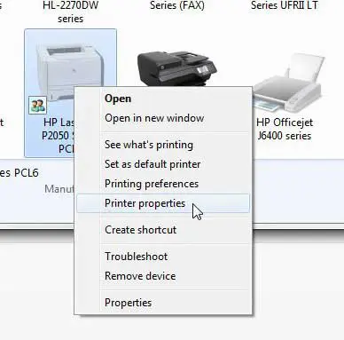 open the printer properties menu