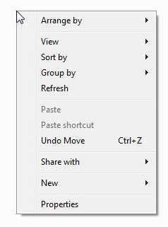 windows 7 folder shortcut menu