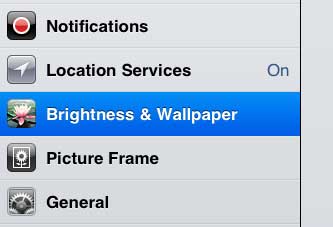 Open the brightness and wallpaper menu on ipad 2