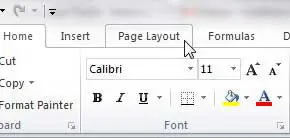 pestaña de diseño de página de Excel 2010
