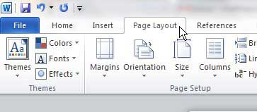 open the page layout word tab