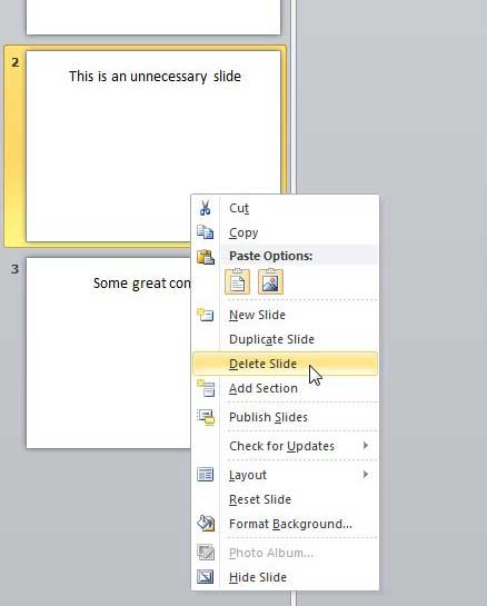 how to delete a slide in powerpoint 2010