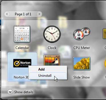 how to uninstall the norton 360 gadget