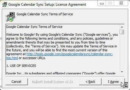 google calendar sync license agreement