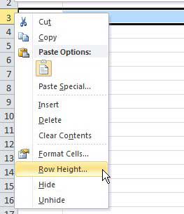 how to change the row height in excel 2010